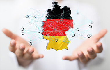 Abstract of germany map network in hand