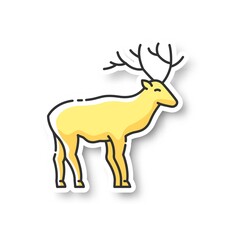 Sticker - Deer patch. Hoofed ruminant mammal, herbivore animal with beautiful antlers. Forest wildlife RGB color printable sticker. Majestic reindeer, horned stag vector isolated illustration