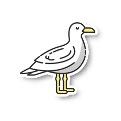 Sticker - Seagull patch. Common seabird, ordinary flying animal. Beaches and coastlines inhabitant. Zoology, ornithology RGB color printable sticker. Sea mew, gull vector isolated illustration