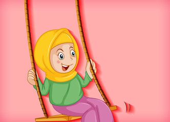 Wall Mural - Happy muslim girl sit on swing