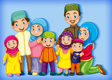 Fototapeta  - Muslim family member on cartoon character colour gradient background