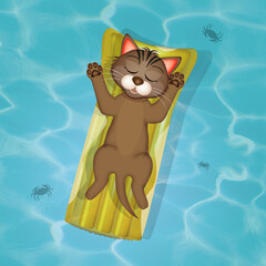 Poster - little cat on air mattress in the sea