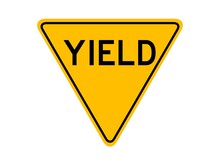 Isolated Yield Sign With The Text "YIELD" On Yellow Round Triangle Board. Flat Vector Design. Infographic Style