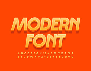 Wall Mural - Vector Modern Font. Bright Alphabet for Advertising, Marketing, Banner. Orange 3D Letters and Numbers 