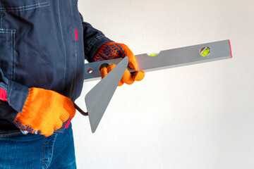 Working tools. gloves,bubble level, trowel