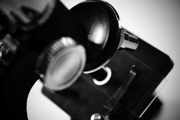 macro image of black microscope