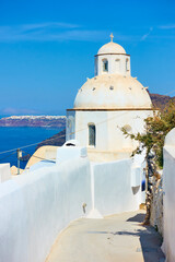 Poster - Street with greek orthodox church in Santorini