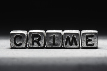 Wall Mural - inscription crime on metal cubes on a black background