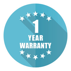 Leinwandbilder - Warranty guarantee 1 year vector icon, flat design blue round web button isolated on white background