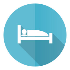Poster - Hotel vector icon, flat design blue round web button isolated on white background