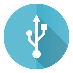 Aufkleber - Usb vector icon, flat design blue round web button isolated on white background