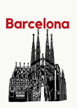Sagrada Familia In Barcelona.  Roman Catholic Minor Basilica In Barcelona, Catalonia, Spain. Designed By Spanish. Catalan Architect Antoni Gaudi. Sign Of Barcelona.