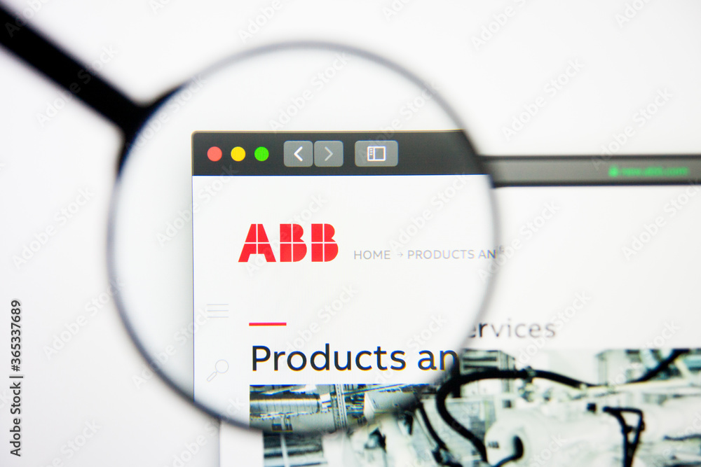 Los Angeles, California, USA - 5 March 2019: ABB website homepage. ABB logo visible on display screen, Illustrative Editorial