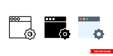 Browser settings icon of 3 types. Isolated vector sign symbol.
