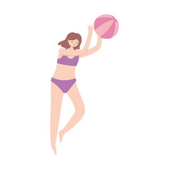 Poster - summer woman with bikini playing with ball cartoon isolated design icon white background