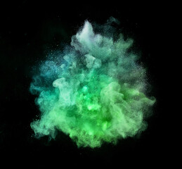 Wall Mural - Colored powder explosion on black background. Freeze motion.