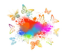 Abstract Blot And Butterflies. Vector Illustration