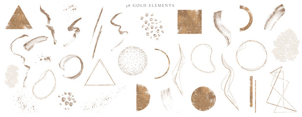 Abstract Arrangements. Elements, textures. Posters. Terracotta, blush, pink, ivory, beige watercolor Illustration and gold elements, on white background. Modern print set. Wall art. Business card.