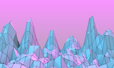 Wall Mural - low poly mountains landscape. polygonal shapes peaks. 3d rendering.