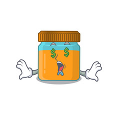 Sticker - wealthy cartoon character concept of honey jar with money eyes