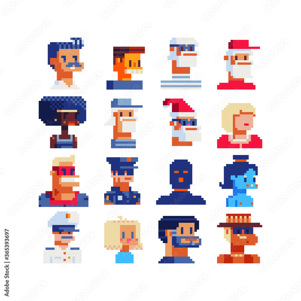 Image vectorielle Stock Pixel art different characters, abstract avatar ...