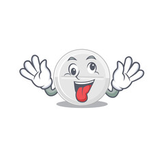 Sticker - A mascot design of tablet drug having a funny crazy face