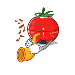 Sticker - Tomato kitchen timer musician of cartoon picture playing a trumpet on stage