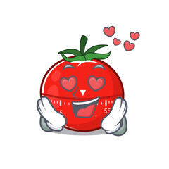 Sticker - A passionate tomato kitchen timer cartoon mascot concept has a falling in love eyes