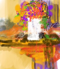 Wall Mural - Unique abstract original art digital design hand painted one of a kind artwork for artistic creative decorative use, oil painted collage color block effect and soft focus paint splash