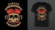 Skull pirate with hook. Illustration for t-shirt print. Vector fashion illustration 
