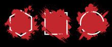 Red Grunge With Frame Vector, Collection Of Grunge Background, Spray Paint Elements, Black Splashes Set, Dirty Artistic Design Elements, Ink Brush Strokes, Vector Illustration.