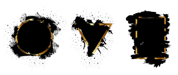 Wall Mural - black and gold grunge with frame vector, collection of grunge background, spray paint elements, blac