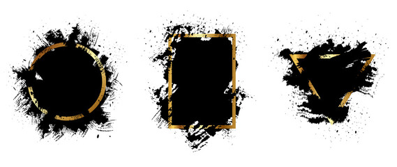 Wall Mural - black and gold grunge with frame vector, collection of grunge background, spray paint elements, blac