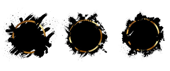 Wall Mural - black and gold grunge with frame vector, collection of grunge background, spray paint elements, blac