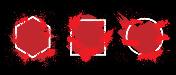 Wall Mural - red grunge with frame vector, collection of grunge background, spray paint elements, black splashes 