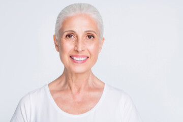 Sticker - Close-up portrait of her she nice-looking attractive lovely groomed cheerful cheery glad healthy shine gray-haired lady middle aged isolated over light white grey pastel background