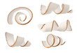 Coconut fruit spiral curl piece set isolated on white background