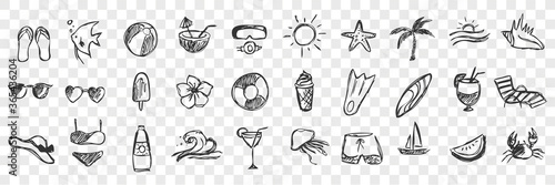 Cuadros en Lienzo Hand drawn summer symbols doodle set