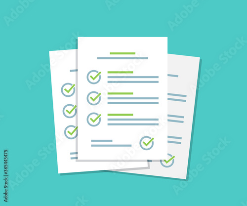 Cuadros en Lienzo Document checklist paper sheets pile with tick in a flat design