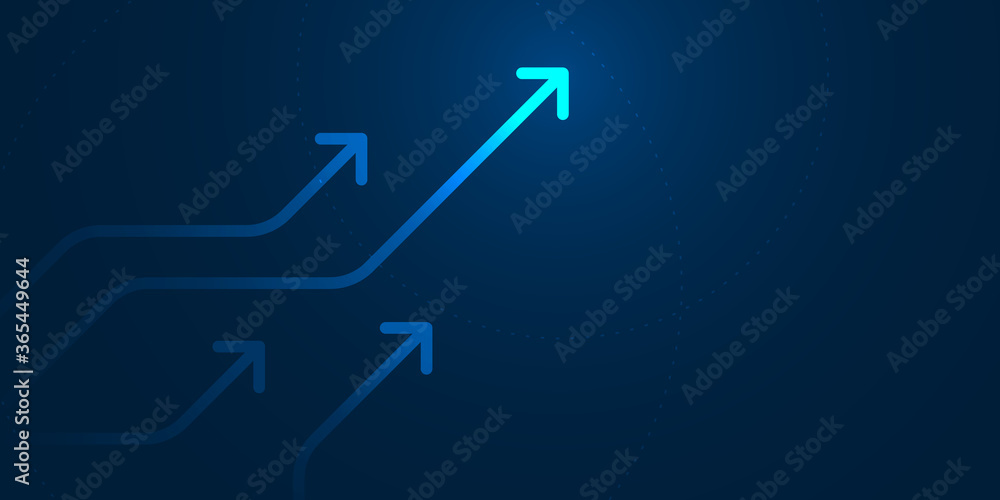 Up arrows on blue background illustration, copy space composition, business growth concept. - obrazy, fototapety, plakaty 
