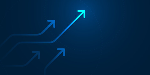 up arrows on blue background illustration, copy space composition, business growth concept.