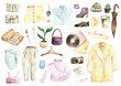 © Ирина Сафина - Watercolor Fashion Illustration. set outfit. Autmn pastel colors