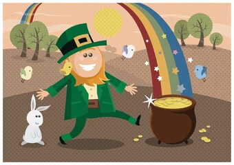 Wall Mural - leprechaun with pot of gold