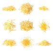 Set with grated cheese on white background