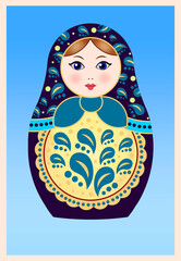 Russian doll matryoshka isolated on blue gradient background