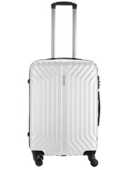 grey plastic suitcase on wheels