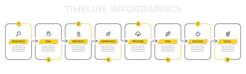 Vector Infographic thin line design with icons and 8 options or steps. Infographics for business concept. Can be used for presentations banner, workflow layout, process diagram, flow chart, info graph