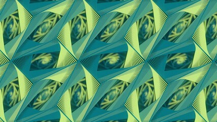 Leinwandbilder - Green and yellow spiral wire pattern design. 3d render seamless loop animation