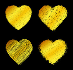 Sticker - Set of golden heart shapes.