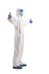 Wall Mural - Man in a hazmat suit spreading arms